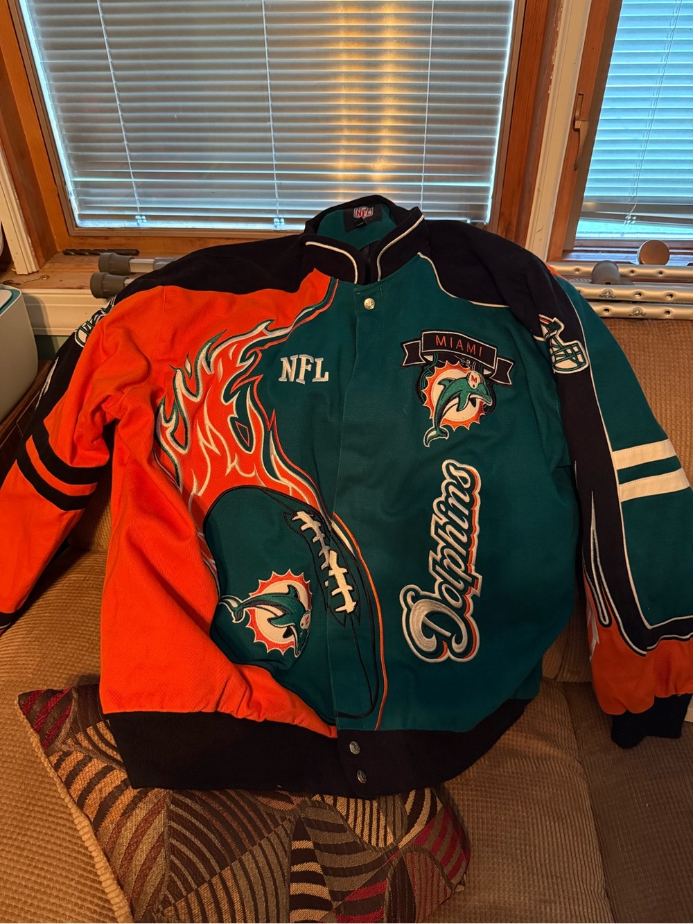 NFL Miami Dolphins Green & Orange Varsity Bomber Jacket